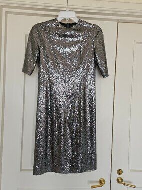Galvan Irisdescent Sequin Embellished Dress Silver Size 6